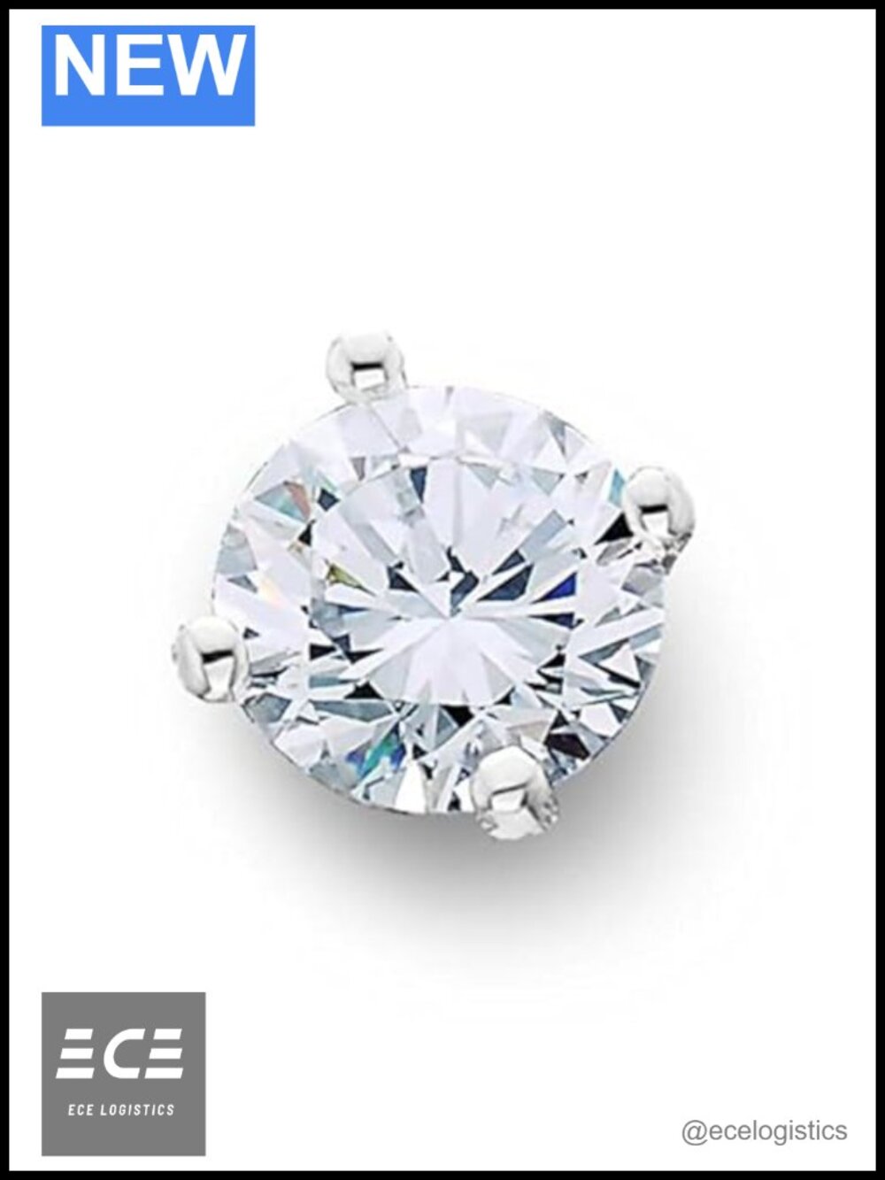 14K White Gold Diamond Single Stud Earring 1/2ct Prong Set